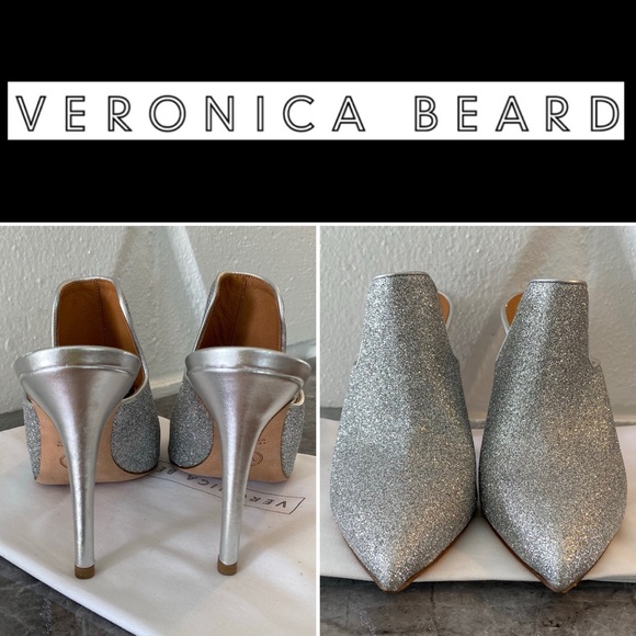 🔥$500 VERONICA BEARD🔥 Perfect “Penn” Mules Silver Glittered - Picture 11 of 16